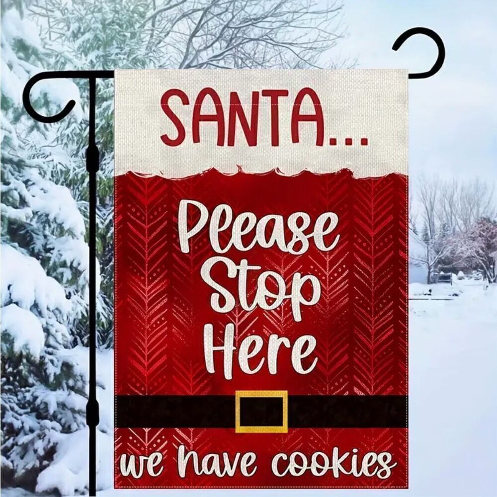 Brand New Merry Christmas Santa Please Stop Here For Cookies Garden Flag New